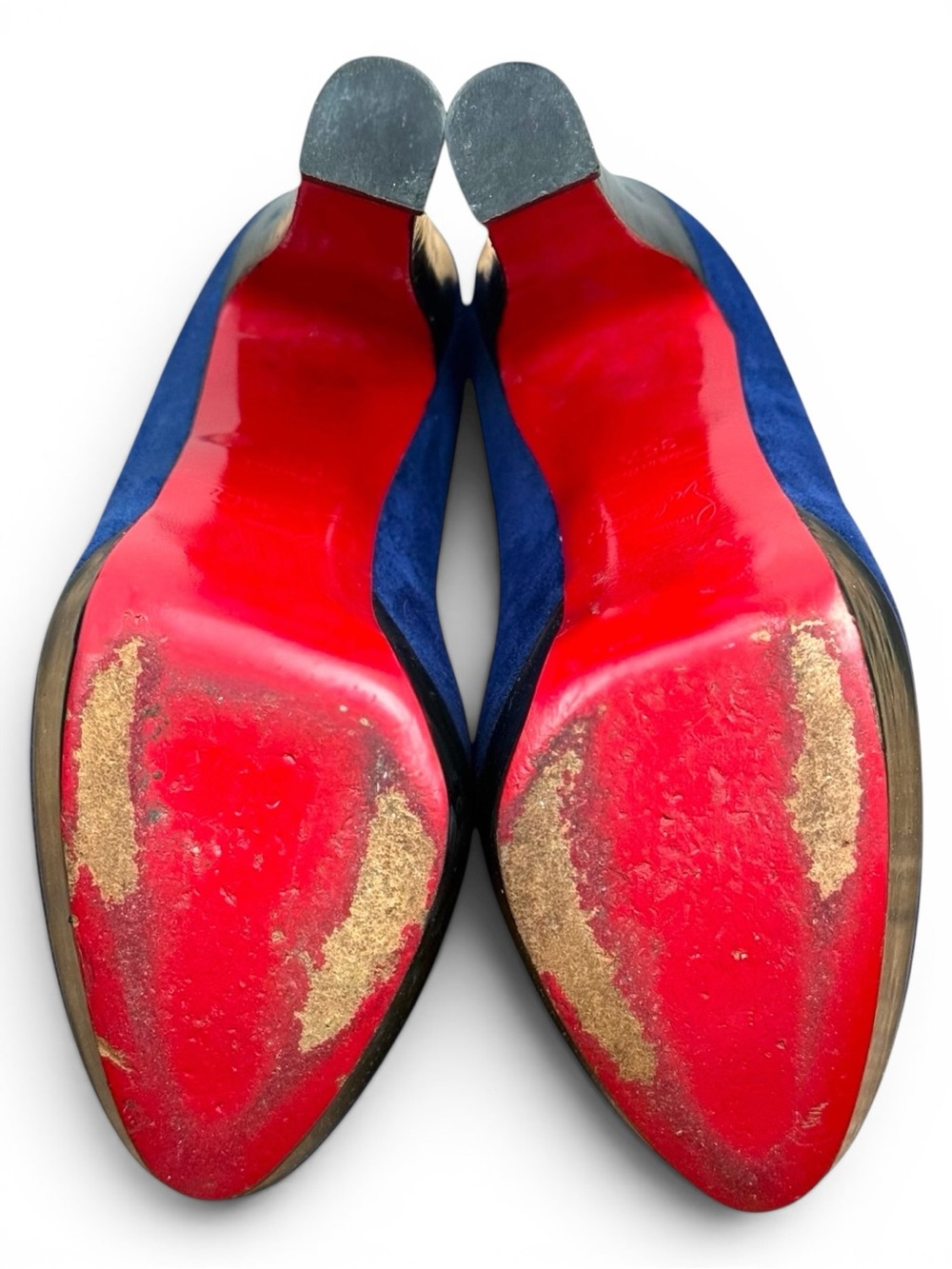 Christian Louboutin Trotitella 140 Blue Suede Metallic Platform Pumps Red Sole - Picture 9 of 10